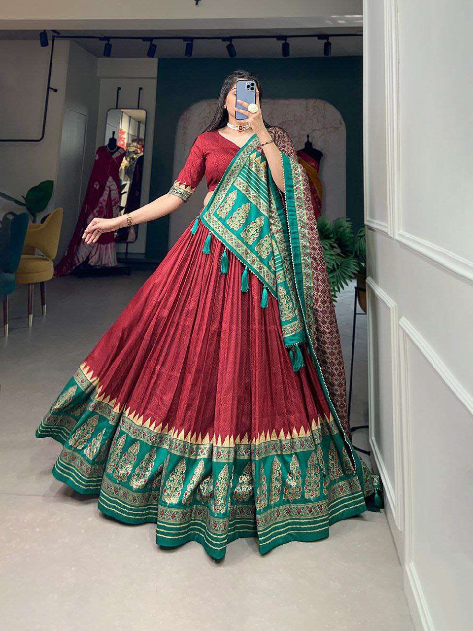 Women's Stitched Ethnic Lehenga Choli with Zari Border and Contrast Dupatta - Image 12